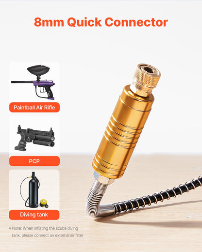 PCP Air Compressor, 4500PSI/30Mpa Portable PCP Airgun Compressor with Built-in Converter & Fan Cooling System, DC12V/AC230V Manual-Stop Air Rifle, Paintball and Scuba Tank Compressor Pump