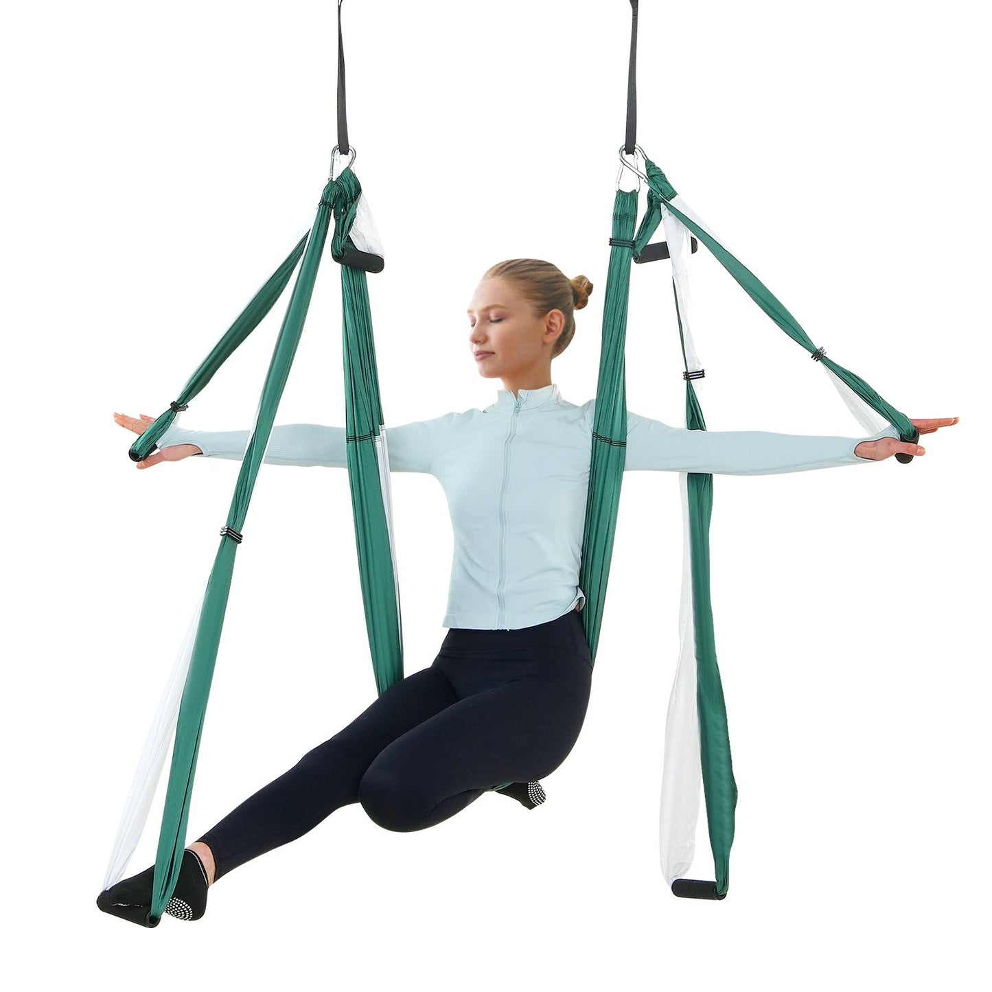 Aerial Yoga Swing Set, 2.7 Yards Yoga Hammock Hanging Swing Aerial Sling Inversion Fly Kit Trapeze Inversion Equipment with Ceiling Mount Accessories, Max 661.38 lbs Load Capacity, Green/White