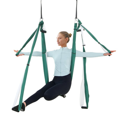 Aerial Yoga Swing Set, 2.7 Yards Yoga Hammock Hanging Swing Aerial Sling Inversion Fly Kit Trapeze Inversion Equipment with Ceiling Mount Accessories, Max 661.38 lbs Load Capacity, Green/White