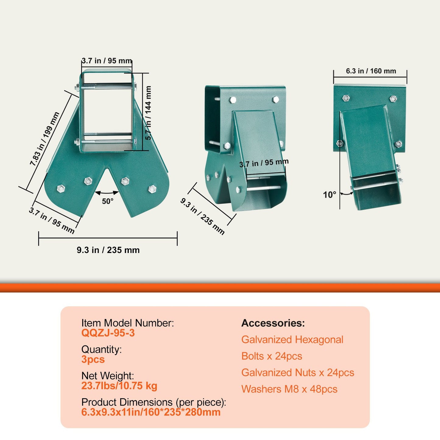 A-Frame Middle Swing Set Brackets, Heavy Duty Carbon Steel Swing Set Hardware with Mounting Hardware, DIY Swing Set Bracket Swing Set Kit for 101.6x101.6mm Legs & 101.6x152.4mm Beam, Green 3Pcs