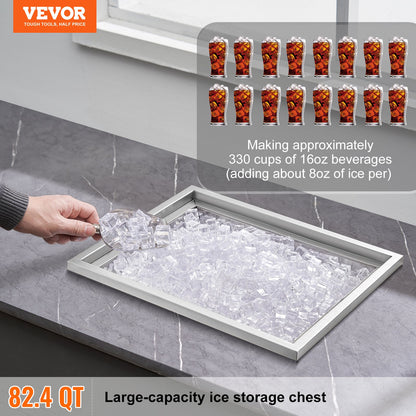 Drop in Ice Chest, 21"L x 17"W x 18"H Stainless Steel Ice Cooler, Commercial Ice Bin with Cover, 40 qt Outdoor Kitchen Ice Bar, Drain-pipe and Drain Plug Included, for Cold Wine Beer