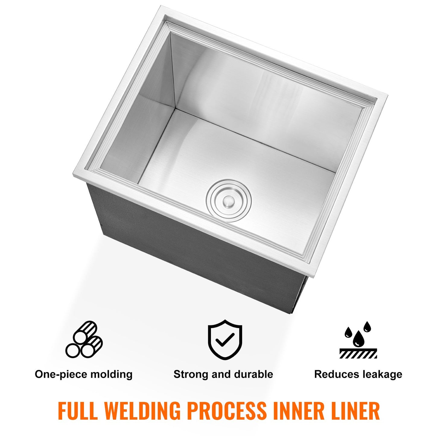 Drop in Ice Chest, 21"L x 17"W x 18"H Stainless Steel Ice Cooler, Commercial Ice Bin with Cover, 40 qt Outdoor Kitchen Ice Bar, Drain-pipe and Drain Plug Included, for Cold Wine Beer