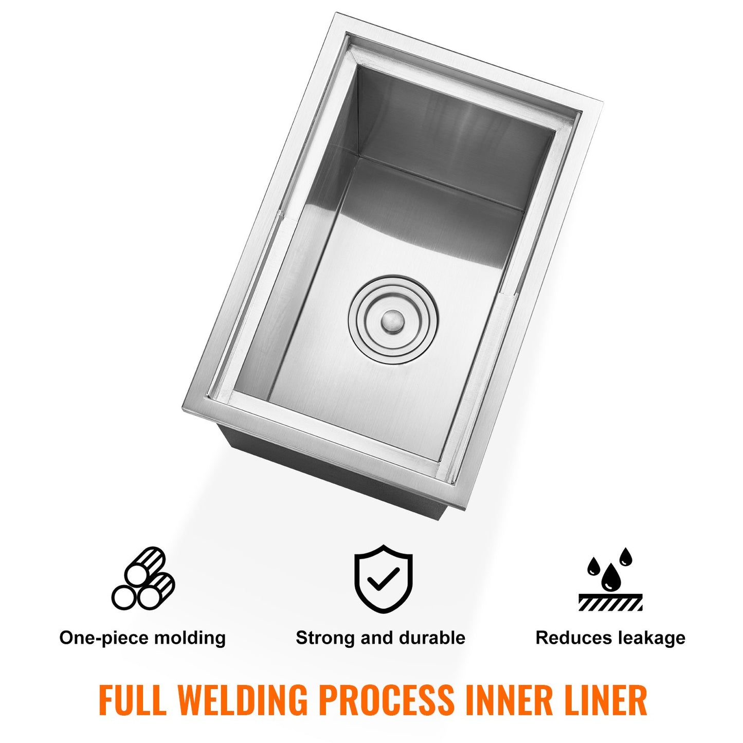 Drop in Ice Chest, 46 cm L x 30.5 cm W x 36.8 cm H Stainless Steel Ice Cooler, Commercial Ice Bin with Sliding Cover, 38.7 L Outdoor Kitchen Ice Bar, Drain-pipe and Drain Plug Included, for Cold Wine Beer