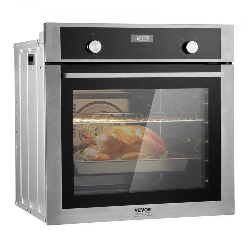 Single Wall Oven, 24" Electric Built-in Wall Oven with 9 Cooking Functions, 2.68 Cu.Ft Electric Wall Ovens, Rapid heating to 200°C in 5min, 3550W Electric Oven with Baking Rack and Tray, Kitchen