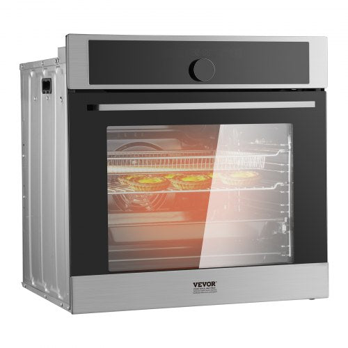 Single Wall Oven, 24" Electric Built-in Wall Oven with 16 Cooking Functions, 2.68 Cu.Ft Electric Wall Ovens, Rapid heating to 200°C in 5min, 3550W Electric Oven w/ Baking Rack and Tray, Kitchen