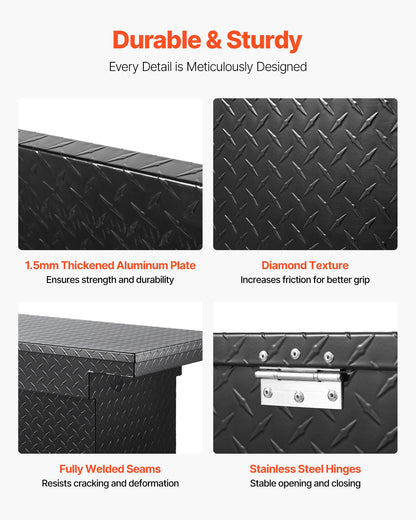 Verktygslåda för Crossover Truck, 69x20x14 tum, Kraftig verktygslåda i aluminium med diamantstruktur, Verktygslåda för pickup-flak, husbilssläpvagn, Vattentät förvaringsorganisatör med lås, nycklar, sidohandtag, svart