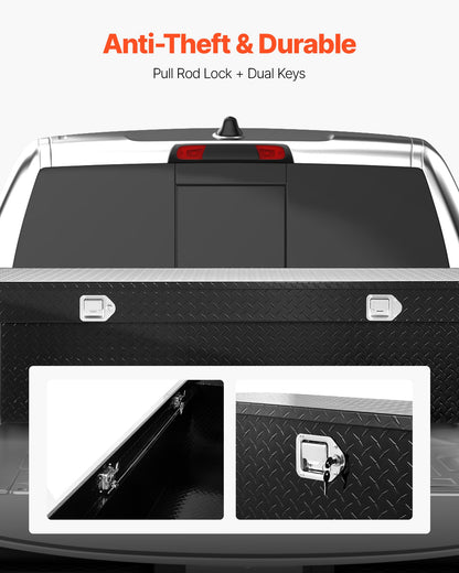Verktygslåda för Crossover Truck, 69x20x14 tum, Kraftig verktygslåda i aluminium med diamantstruktur, Verktygslåda för pickup-flak, husbilssläpvagn, Vattentät förvaringsorganisatör med lås, nycklar, sidohandtag, svart