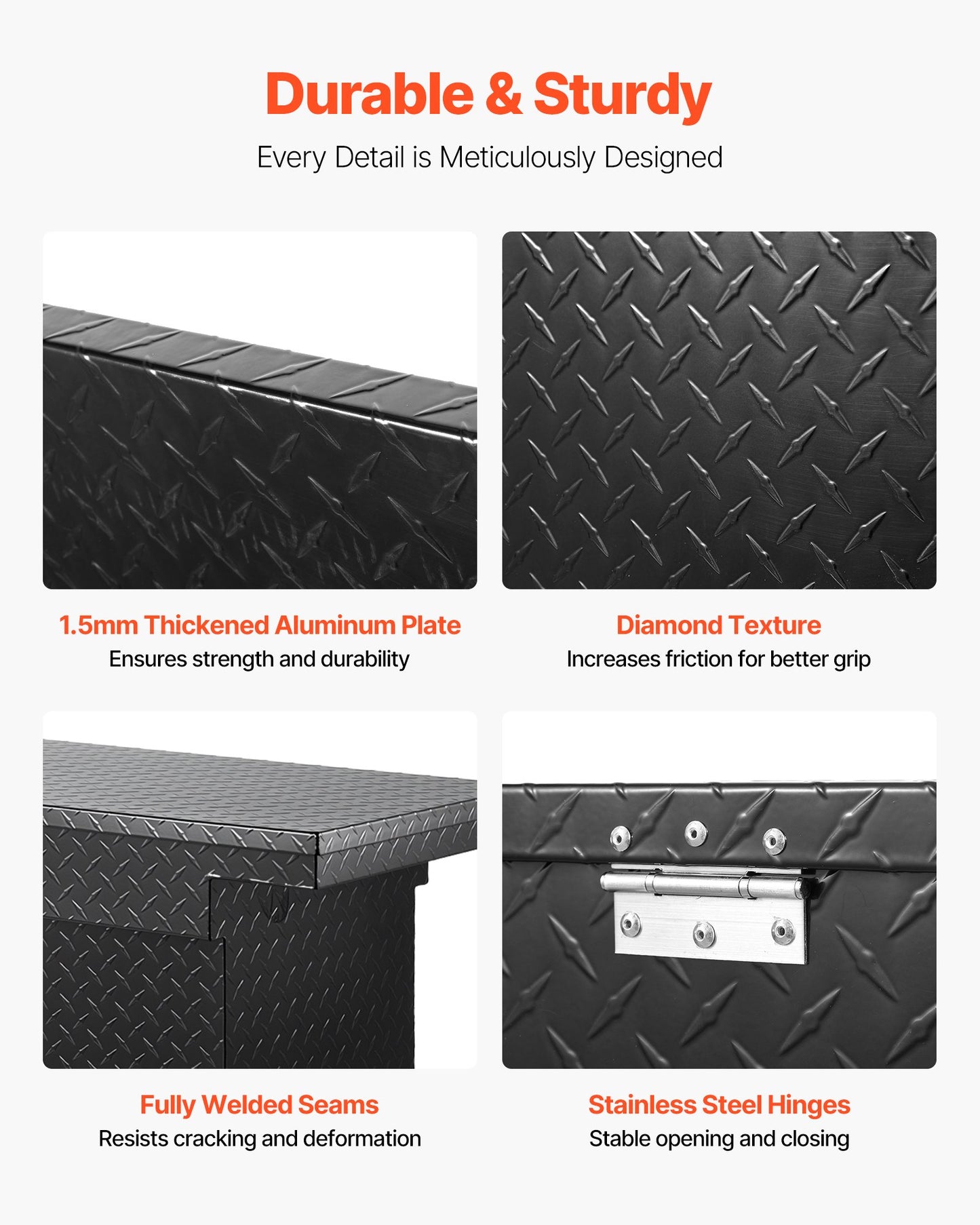 Verktygslåda för Crossover Truck, 72x20x14 tum, Kraftig verktygslåda i aluminium med diamantstruktur, Verktygslåda för pickup-flak, husbilssläpvagn, Vattentät förvaringsorganisatör med lås, nycklar, sidohandtag, svart