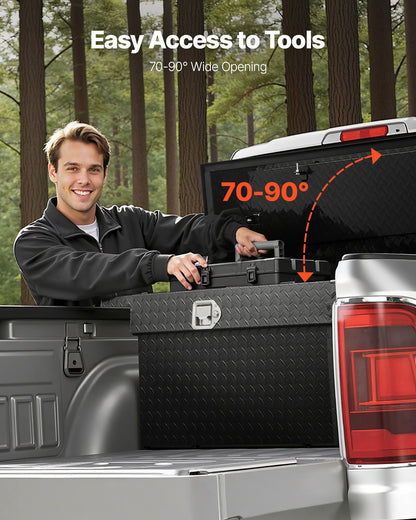 Verktygslåda för Crossover Truck, 72x20x14 tum, Kraftig verktygslåda i aluminium med diamantstruktur, Verktygslåda för pickup-flak, husbilssläpvagn, Vattentät förvaringsorganisatör med lås, nycklar, sidohandtag, svart