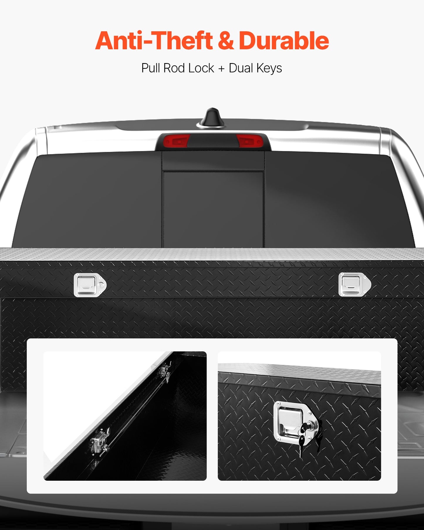 Verktygslåda för Crossover-lastbil, 71x27x18 tum, kraftig verktygslåda i aluminium med diamantstruktur, verktygslåda för pickup-flak, husbilssläpvagn, vattentät förvaringsorganisatör med lås, nycklar, sidohandtag, svart