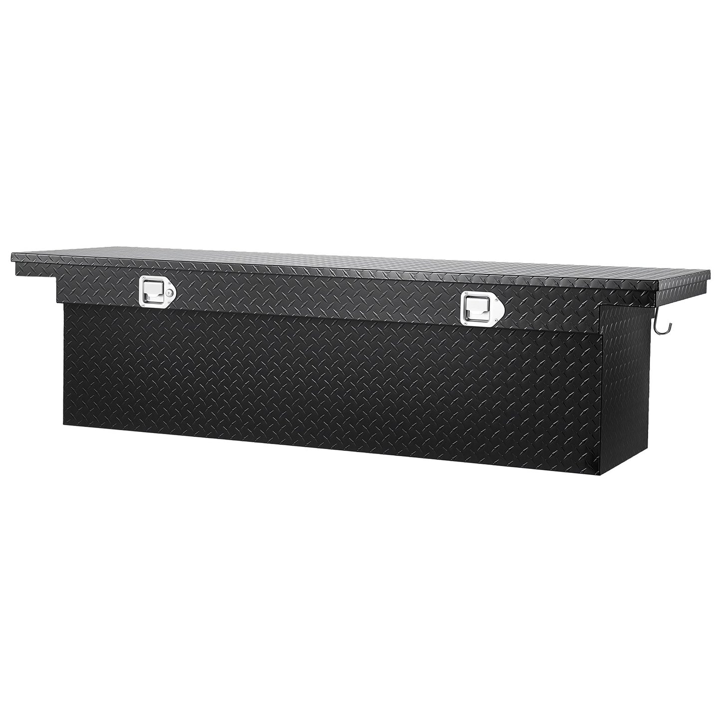 Verktygslåda för Crossover-lastbil, 71x27x18 tum, kraftig verktygslåda i aluminium med diamantstruktur, verktygslåda för pickup-flak, husbilssläpvagn, vattentät förvaringsorganisatör med lås, nycklar, sidohandtag, svart