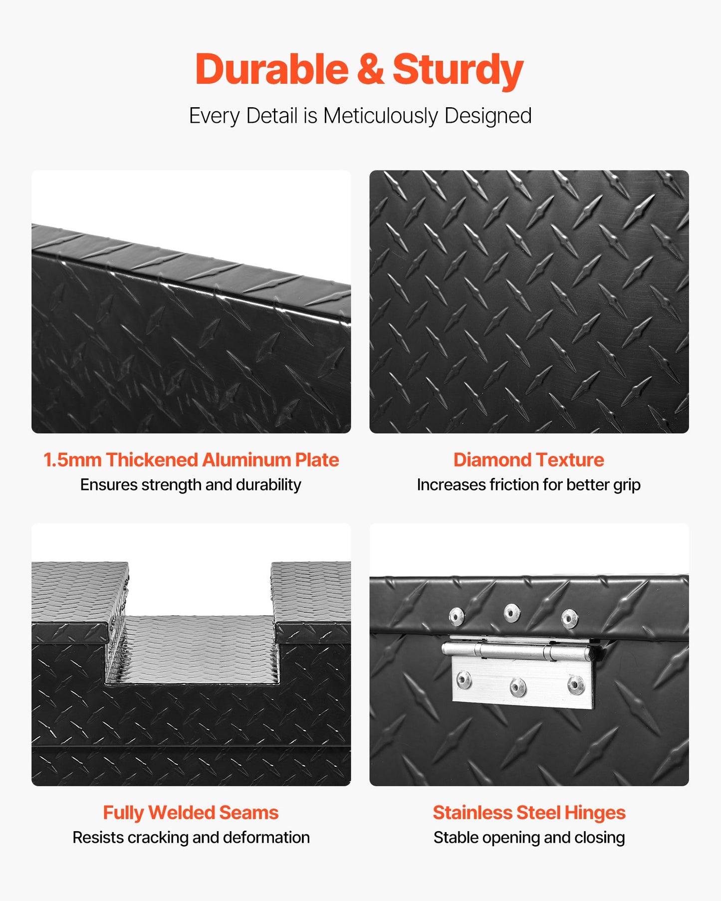 Verktygslåda för Crossover Truck, 70x20x13 tum, Kraftig verktygslåda i aluminium med diamantstruktur, Verktygslåda för pickup-flak, husbilssläpvagn, Vattentät förvaringsorganisatör med lås, nycklar, sidohandtag, svart