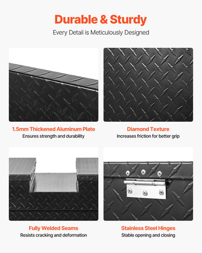 Verktygslåda för Crossover Truck, 70x20x13 tum, Kraftig verktygslåda i aluminium med diamantstruktur, Verktygslåda för pickup-flak, husbilssläpvagn, Vattentät förvaringsorganisatör med lås, nycklar, sidohandtag, svart