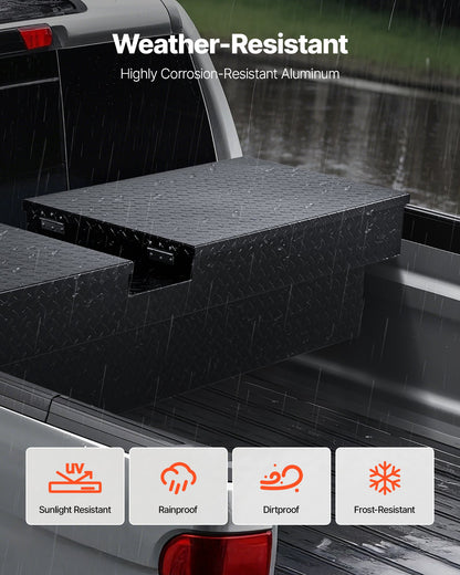 Verktygslåda för Crossover Truck, 70x20x13 tum, Kraftig verktygslåda i aluminium med diamantstruktur, Verktygslåda för pickup-flak, husbilssläpvagn, Vattentät förvaringsorganisatör med lås, nycklar, sidohandtag, svart