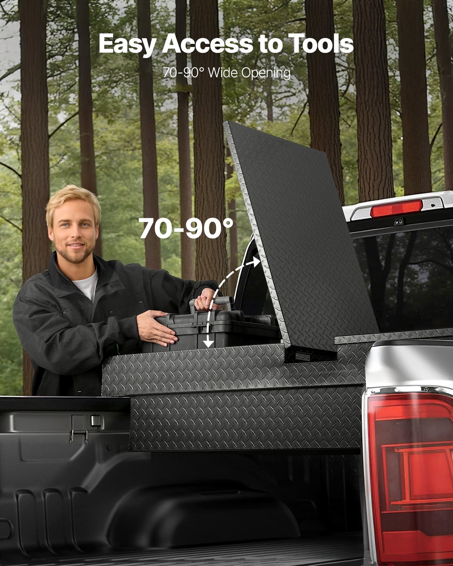 Verktygslåda för Crossover Truck, 70x20x13 tum, Kraftig verktygslåda i aluminium med diamantstruktur, Verktygslåda för pickup-flak, husbilssläpvagn, Vattentät förvaringsorganisatör med lås, nycklar, sidohandtag, svart