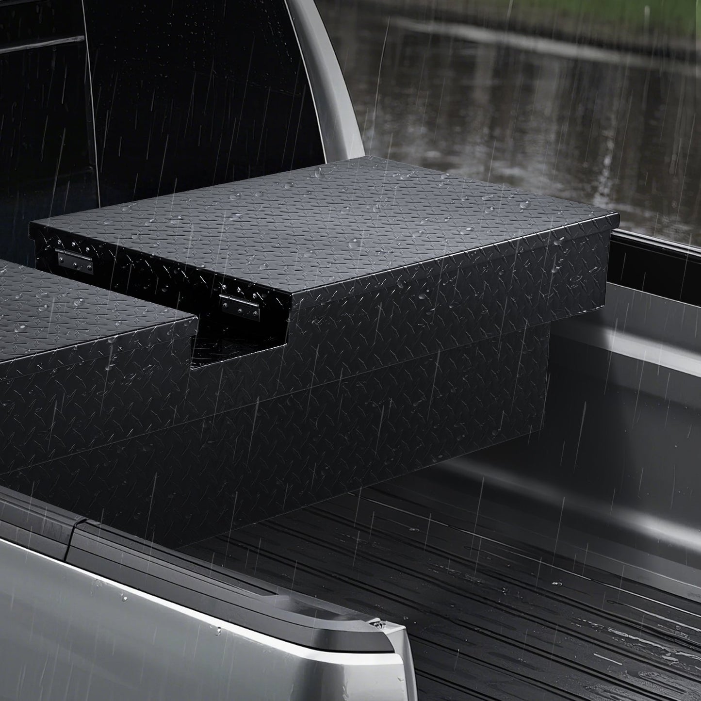 Verktygslåda för Crossover Truck, 70x20x13 tum, Kraftig verktygslåda i aluminium med diamantstruktur, Verktygslåda för pickup-flak, husbilssläpvagn, Vattentät förvaringsorganisatör med lås, nycklar, sidohandtag, svart