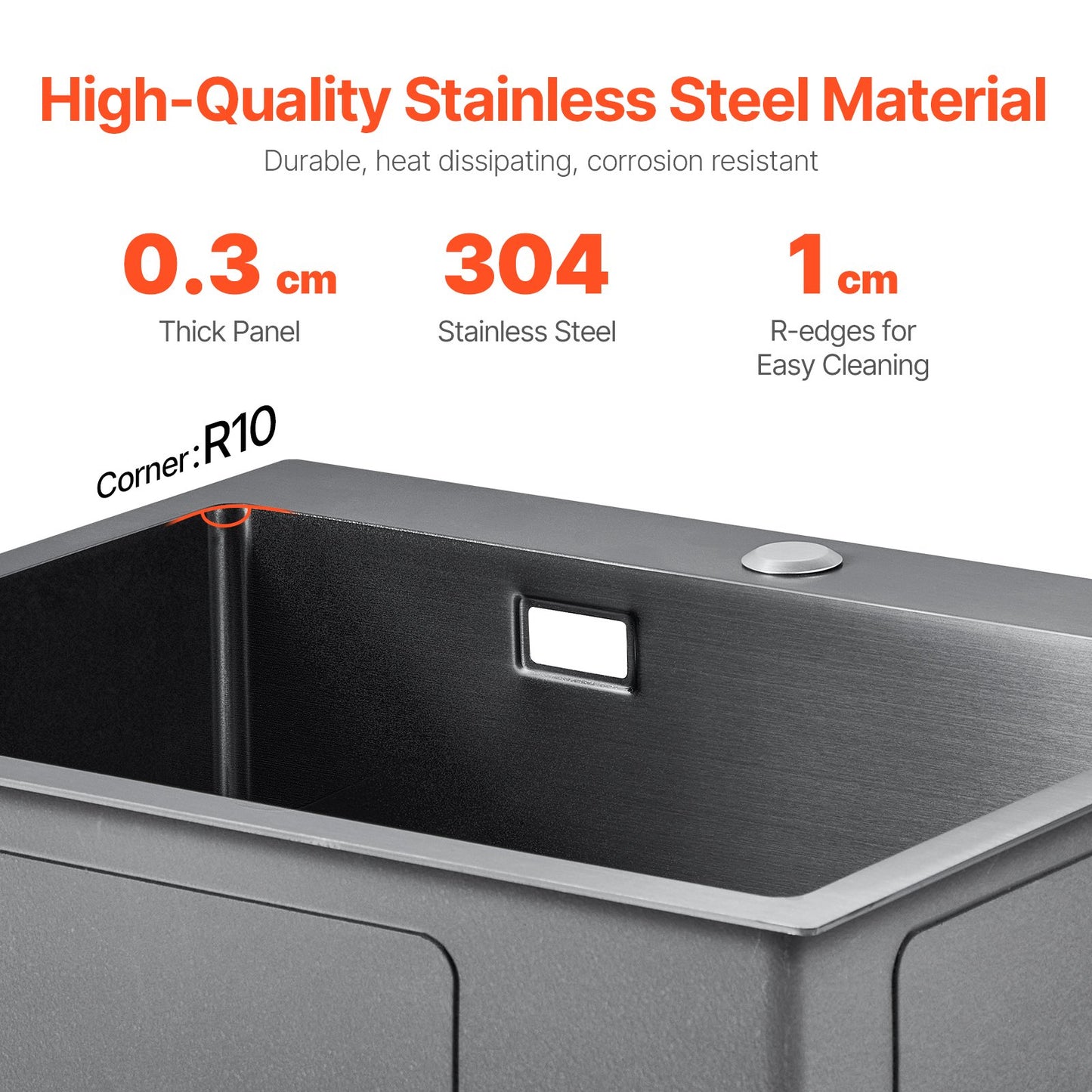 68cm Kitchen Sink Workstation, 304 Stainless Steel Top Mount Sinks, Drop-In Single Bowl Farmhouse Basin with Accessories, Household Dishwasher Sinks for RV, Prep Kitchen, and Bar (Black)