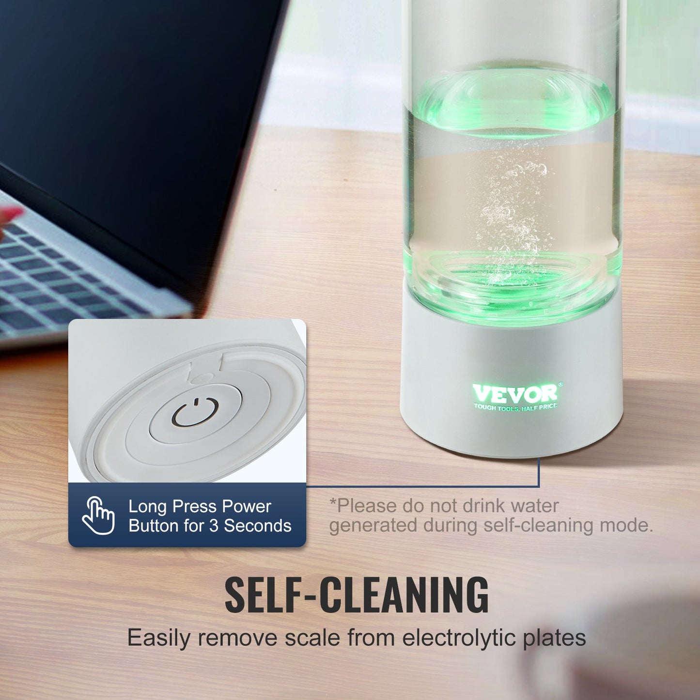 Hydrogen Water Bottle Generator, 380 ml/ 379.9 g Capacity Portable Hydrogen Water Maker, SPE Technology Hydrogen Rich Water Ionizer Machine with Nasal Inhalation Tube and Self-Cleaning