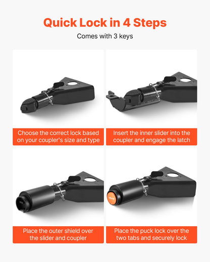 Trailer Lock, Fits 50.6 & 58.6 mm Bulldog Trailer Couplers, Heavy Duty Hitch Lock with 3 Keys Secures Security Chains, Corrision-resistant, Anti-Theft RV Trailer Locks for RV, Trailer, Boat