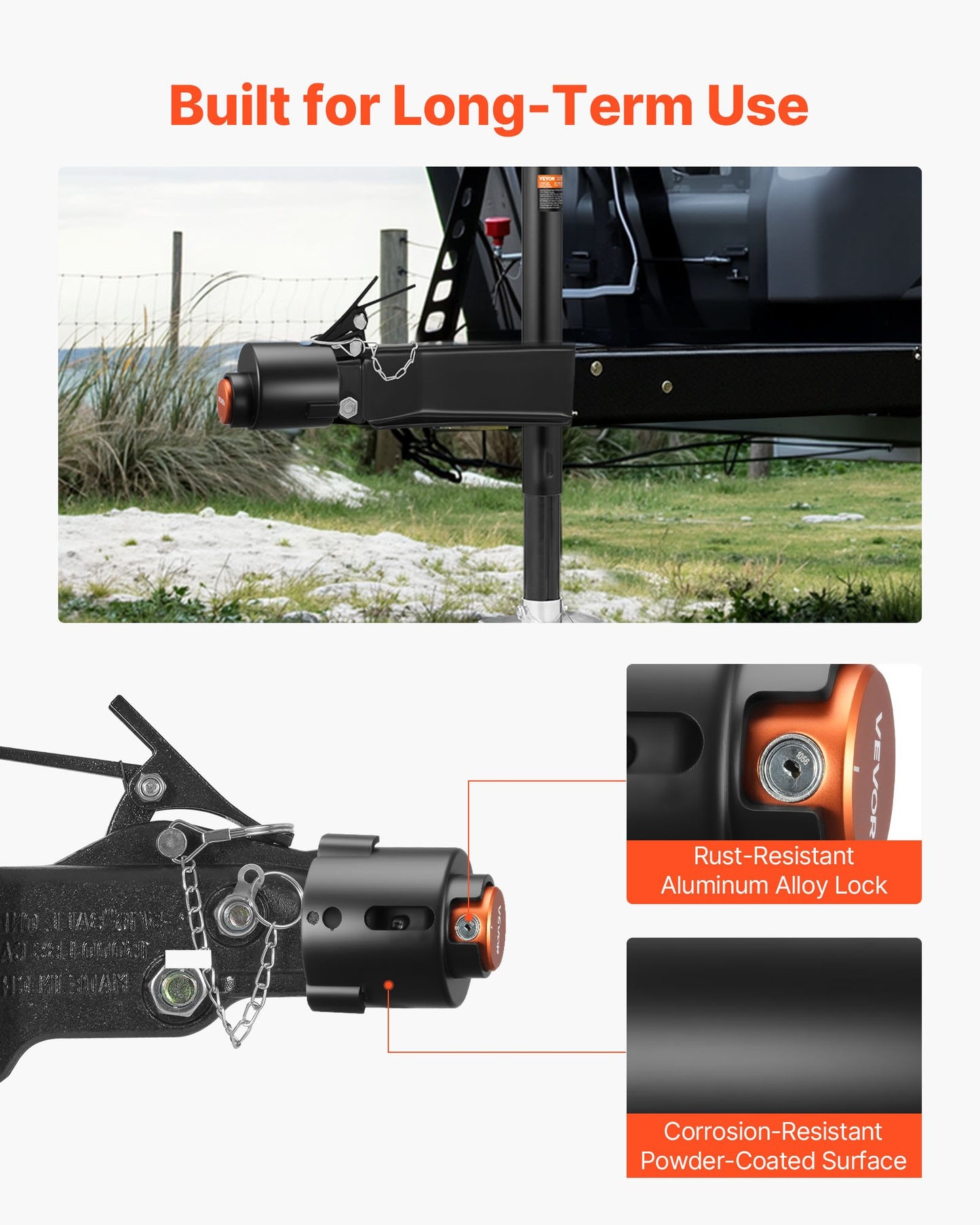 Trailer Lock, Fits 58.6 mm Cast Ball Couplers, Heavy Duty Hitch Lock with 3 Keys Secures Security Chains, Corrision-resistant, Anti-Theft RV Trailer Locks for RV, Trailer, Boat