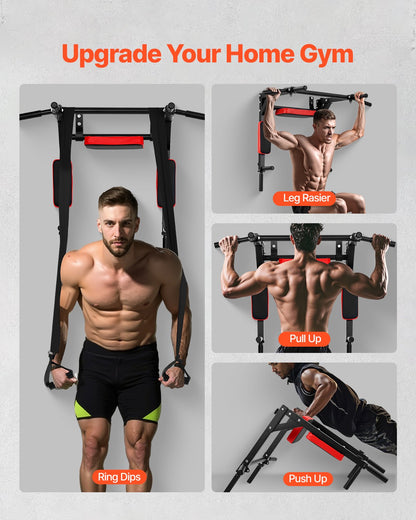 Multifunctional Pull Up Bar, Wall Mounted Chin Up Bar Dip Station for Home Gym, Heavy Duty Steel Upper Body Workout Pull Ups, Power Tower Set Training Equipment Fitness, 440 lbs Weight Capacity