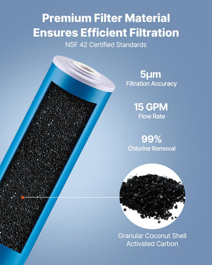 Whole House Water Filter Replacement Cartridge, 4.5"x20"(11x51cm) GAC Activated Carbon, Replacement Filter for Whole Home Water Filtration System, Reduce Chlorine, Chemicals, Taste Odor