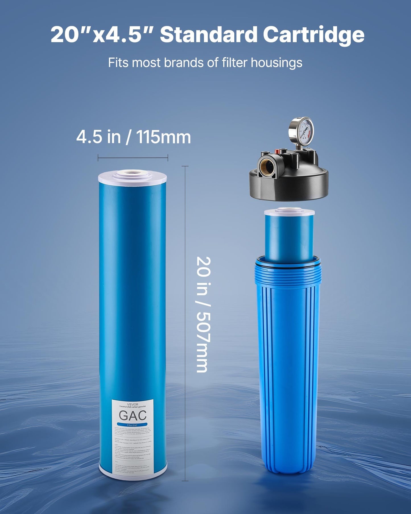Whole House Water Filter Replacement Cartridge, 4.5"x20"(11x51cm) GAC Activated Carbon, Replacement Filter for Whole Home Water Filtration System, Reduce Chlorine, Chemicals, Taste Odor