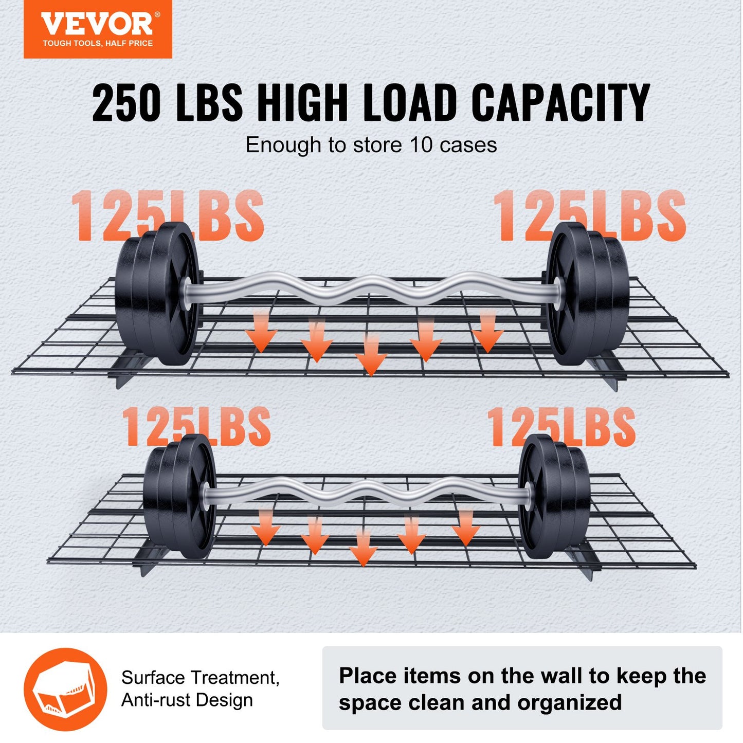 Garage Storage Shelving, 2 Pack, 4 x 2 ft Heavy Duty Garage Shelves Wall Mounted, 500 lbs Load Capacity(Total) Garage Storage Rack Floating Shelves, Suitable for Shop, Shed, Garage Storage