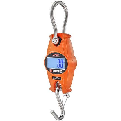 Digital Crane Scale, 660 lbs/300 kg, Industrial Heavy Duty Hanging Scale with Cast Aluminum Case & LCD Screen, Handheld Mini Crane with Hooks for Farm, Hunting, Fishing, Outdoor, Garage (Orange)