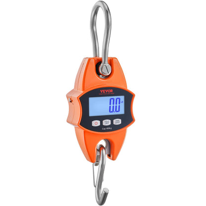 Digital Crane Scale, 880 lbs/400 kg, Industrial Heavy Duty Hanging Scale with Cast Aluminum Case & LCD Screen, Handheld Mini Crane with Hooks for Farm, Hunting, Fishing, Outdoor, Garage (Orange)