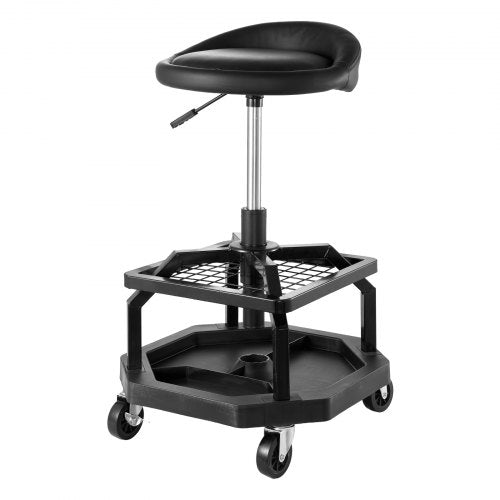 Rolling Shop Stool, Pneumatic Garage Seat/Work Stool with 300 lbs Capacity, Adjustable Height Roller Creeper Seat, 360° Swivel Padded Workshop Stool with Casters, for Garage, Shop & Auto Repair