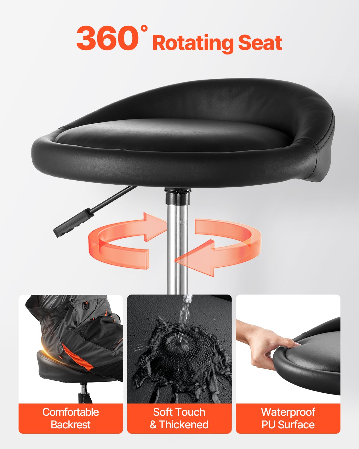 Rullande verkstadspall, pneumatisk garagestol/arbetspall med 136 kg kapacitet, justerbar höjd med rullande krypsits, 360° vridbar vadderad verkstadspall med hjul, för garage, verkstad och bilreparationer