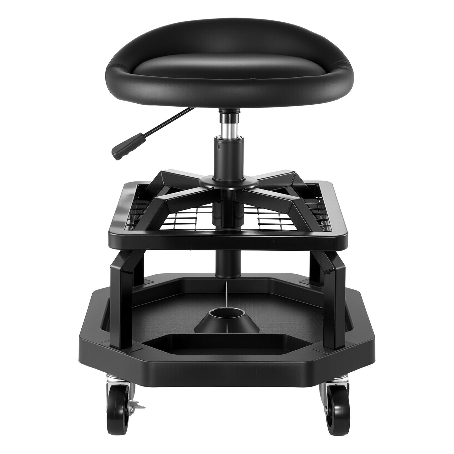 Rullande verkstadspall, pneumatisk garagestol/arbetspall med 136 kg kapacitet, justerbar höjd med rullande krypsits, 360° vridbar vadderad verkstadspall med hjul, för garage, verkstad och bilreparationer