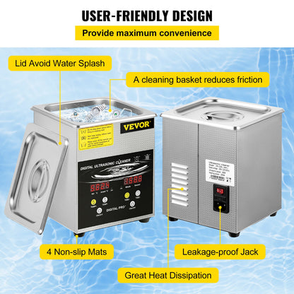 2L Upgraded Ultrasonic Cleaner (100W Heater 60W Ultrasonic) Professional Digital Lab Ultrasonic Parts Cleaner with Heater Timer for Jewelry Glasses Parts Cleaning