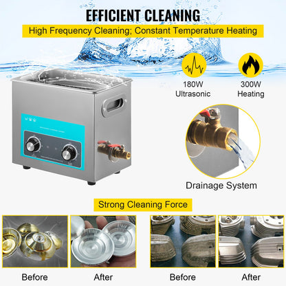 6.5L Ultrasonic Cleaner Jewelry Cleaner with Heater Timer for Jewelry Cleaning Knob Control Eyeglass Rings Dentures Music Instruments