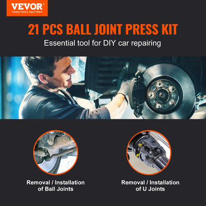 Ball Joint Press Kit, 21 pcsTool Kit, C-press Ball joint Remove and Install Tools, for Most 2WD and 4WD Cars, Heavy Duty Ball Joint Repair Kit for Automotive Repairing