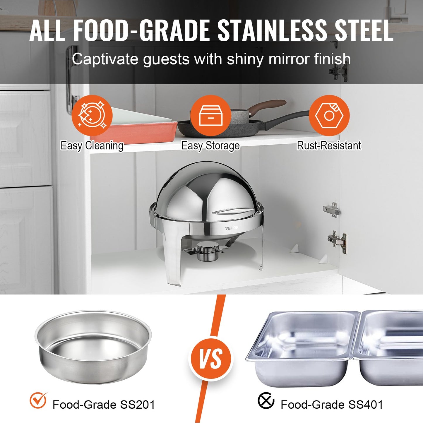 Roll Top Chafing Dish Buffet Set, 6 Qt 2 Pack, Stainless Steel Chafer with 2 Full Size Pans, Round Catering Warmer Server with Lid Water Pan Stand Fuel Holder, for at Least 5 People