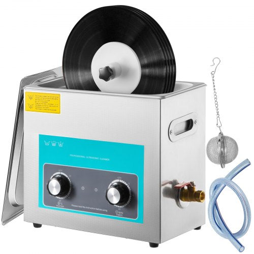 Ultrasonic Vinyl Record Cleaner 6L 40kHz Vinyl Ultrasonic Cleaning Machine Knob Control Record Ultrasonic Cleaner 8 Records Vinyl Sonic Cleaner Stainless Steel Tank with Mechanical Heater & Time