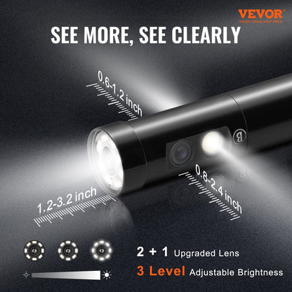 Triple Lens Inspection Camera with Light, 12.7cm IPS Screen Industrial Borescope, 8X Zoom 1080P HD Split Screen, 10 LED Lights Scope Camera for Automotive, Plumbing (5m)