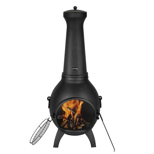 Chiminea, 22 Inch Outdoor Wood Burning Firepit, Spherical Fireplace for BBQ & Warming, Aluminum Wooden Fire Pit with Grill Mesh, Chimney Coat & Rustproof Chiminea Lid, for Patio/Garden/Backyard