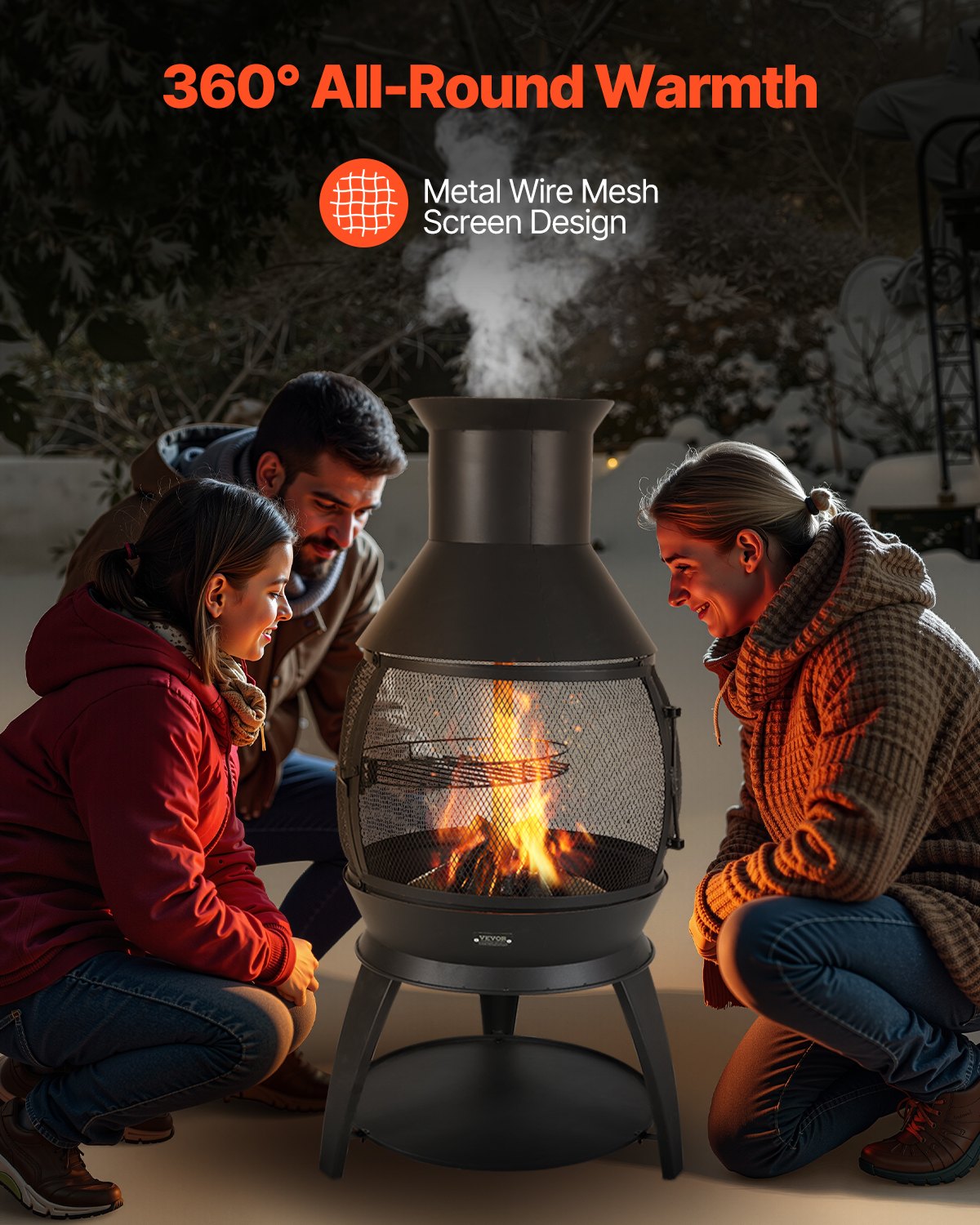 Chiminea, 22 Inch Outdoor Wood Burning Firepit, Iron Spherical Fireplace for BBQ & Warming, Wooden Fire Pit with Grill Mesh, Chimney Coat & Rustproof Chiminea Lid, for Patio, Garden, Backyard