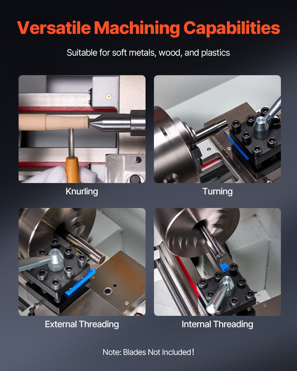 Metal Lathe Machine, 220 x 450 mm(8.7 x 18 in), Precision Bench Power Metal Lathe, Automatic Feed, 0-2500 RPM Variable Speed, 1250W Brushless Motor, for Processing Precision Parts Soft Metals Wood Plastics