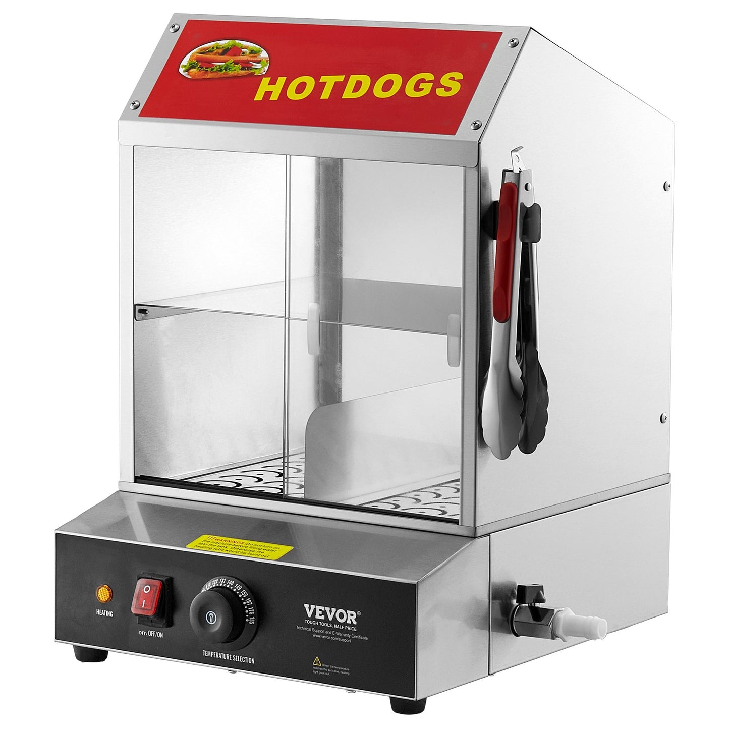 Hot Dog Steamer, 27L, 2-Tier Hot Dog Hut Steamer, 30℃~85℃ Temperature Control, Electric Bun Warmer with Tempered Glass Slide Doors Partition Plate Tong, Stainless Steel, for Hot Dogs & Buns