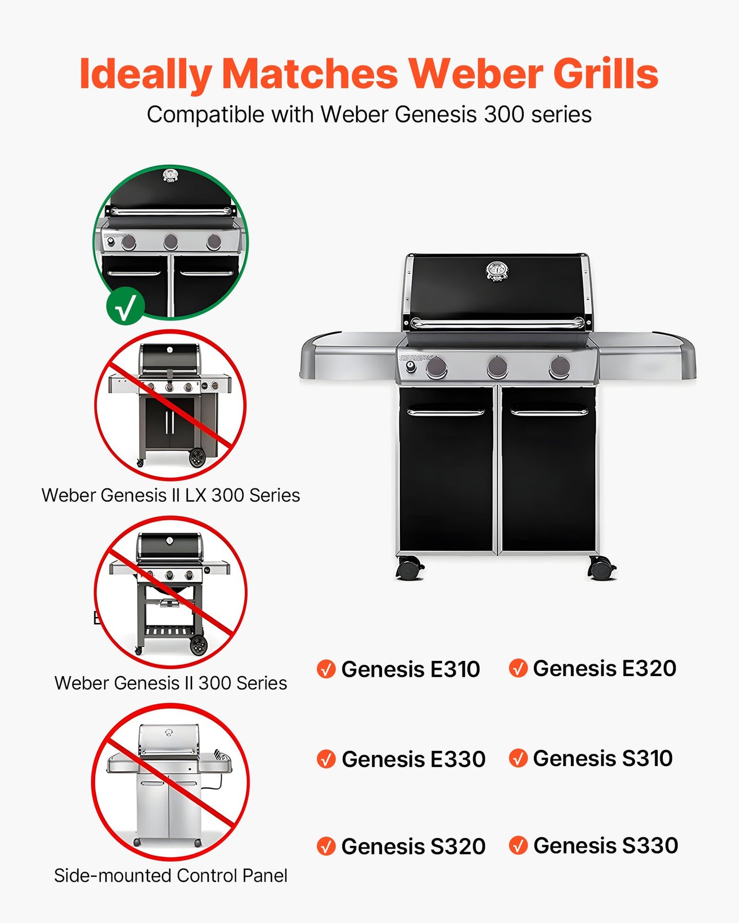 Smaksättningsstänger och värmeavvisare, 44 cm grillreservdel, för Weber Genesis 300-seriens grillar, inklusive E310 E320 E330 S310 S320 S330, tjockare värmeplatta i rostfritt stål, 7-pack
