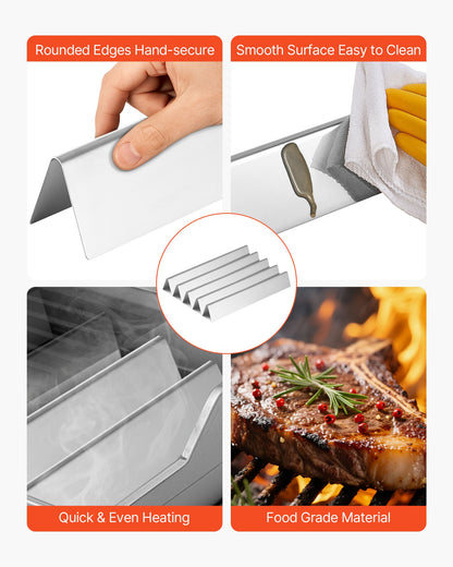 Smaksättningsstänger och värmeavvisare, 44 cm grillreservdel, för Weber Genesis 300-seriens grillar, inklusive E310 E320 E330 S310 S320 S330, tjockare värmeplatta i rostfritt stål, 7-pack