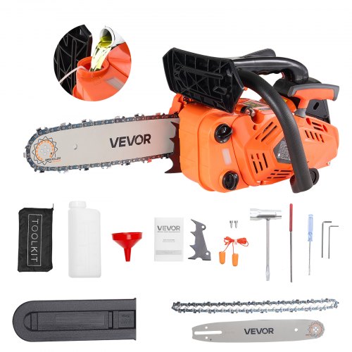 25 cc Gas Chainsaw, 12 inch Gas Powered Chainsaw, 1.02 HP Power Chain Saw with Non-Slip Handle, Gas-Powered Chainsaws with Dual Fuel Tanks, For Wood Cutting, Tree Trimming, and Land Clearing