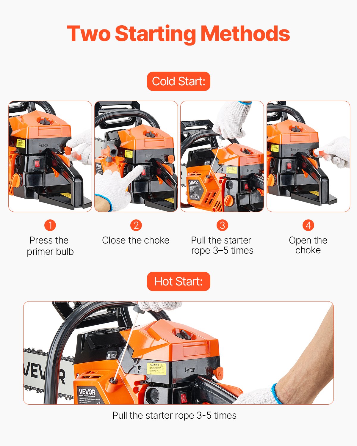 58 cc bensindriven motorsåg, 20 tum bensindriven motorsåg, 2,7 hk motorsåg med halkfritt handtag, bensindrivna motorsågar med dubbla bränsletankar, för vedkapning, trädbeskärning och markröjning