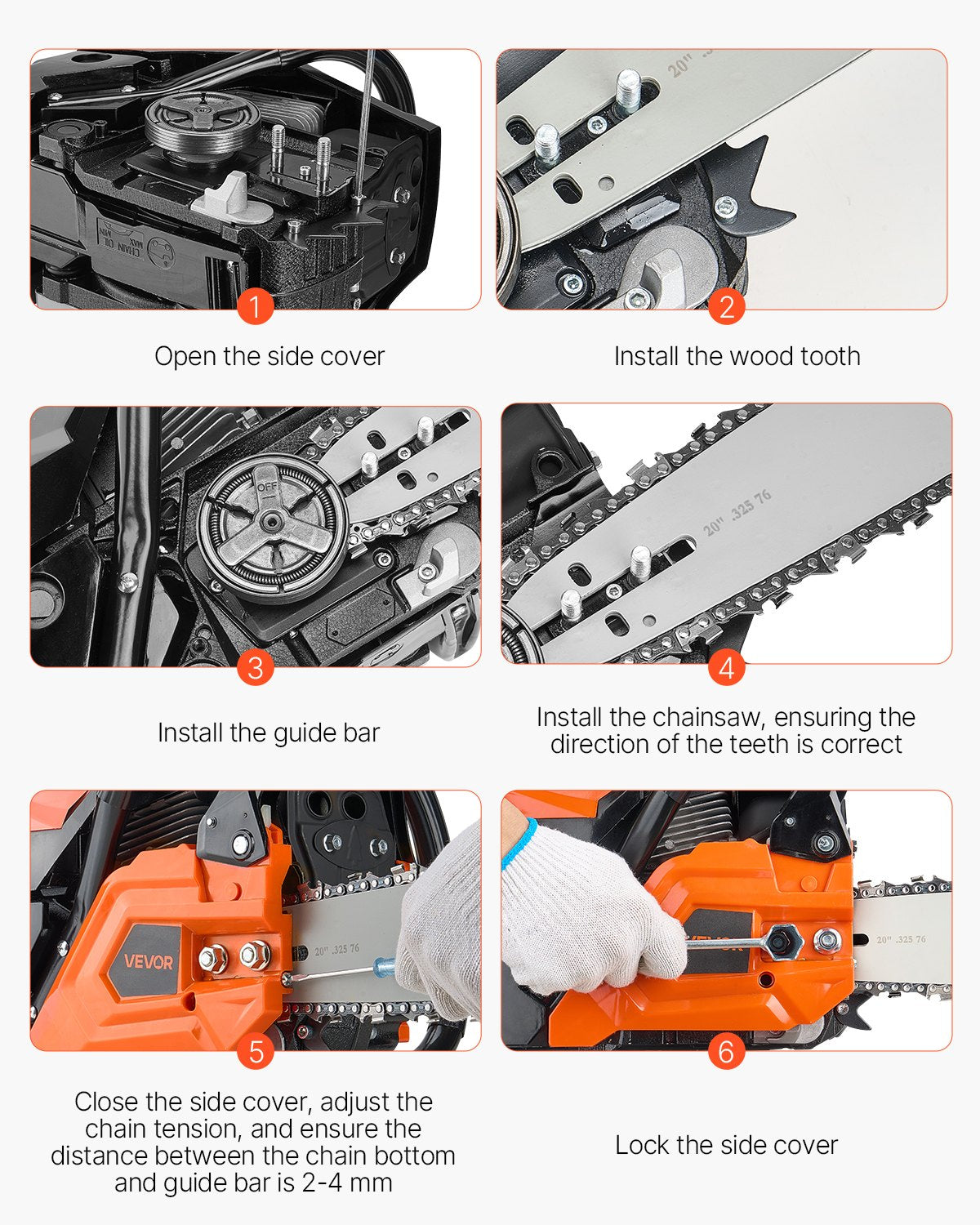 58 cc bensindriven motorsåg, 20 tum bensindriven motorsåg, 2,7 hk motorsåg med halkfritt handtag, bensindrivna motorsågar med dubbla bränsletankar, för vedkapning, trädbeskärning och markröjning