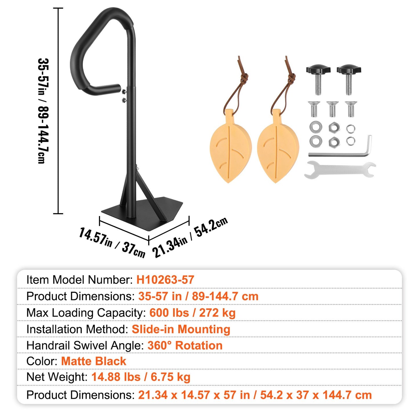 Hot Tub Handrail, 360 Rotatable Spa Side Handrail with 88.9-144.8 cm Adjustable Height, Rust-proof Aluminum Spa Step Hot Tub Hand Rail with Slide-Under Mount Base for Indoor & Outdoor, 272.2 kg Capacity