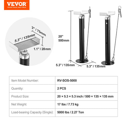 Utskjutbara stödben för husbilar, 5000 lbs kapacitet per utskjutbar stabilisator, justerbar från 20"-48" utskjutbara stödben för husbilar, kraftiga utskjutbara stabilisatorer för husbil, husvagn och husvagn